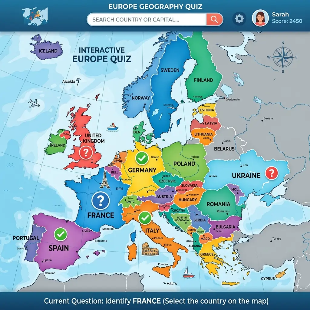 Static Europe Quiz Study Map