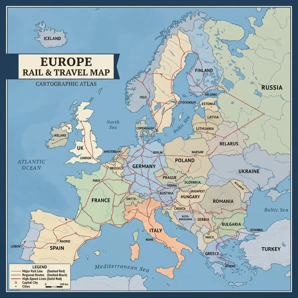 Static Europe Rail Map
